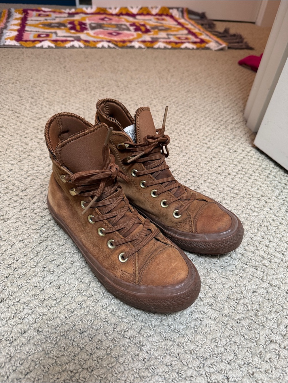 women’s converse Brown High-Top Casual Sneakers waterproof